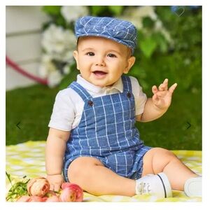 Baby Tattersall Linen-Cotton Overall/ romper